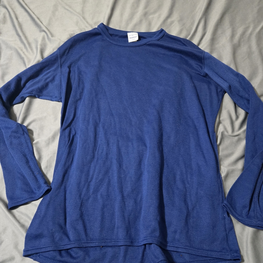 Vintage Patagonia Base Layer Shirt Mens Large Blue Capilene Outdoor Hiking Flaw